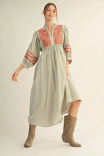 Alayna Olive Stripe Embroidery Dress