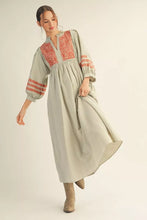 Alayna Olive Stripe Embroidery Dress