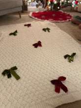 Chenille throw with silk velvet bows