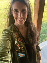 Olive Velvet Embroidered Top
