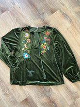 Olive Velvet Embroidered Top